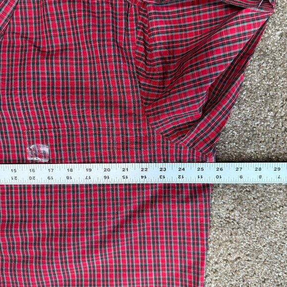 Club Room Button Up Shirt Men 17 Red Plaid Cotton Wrinkle Resistance Regular Fit - Picture 11 of 13